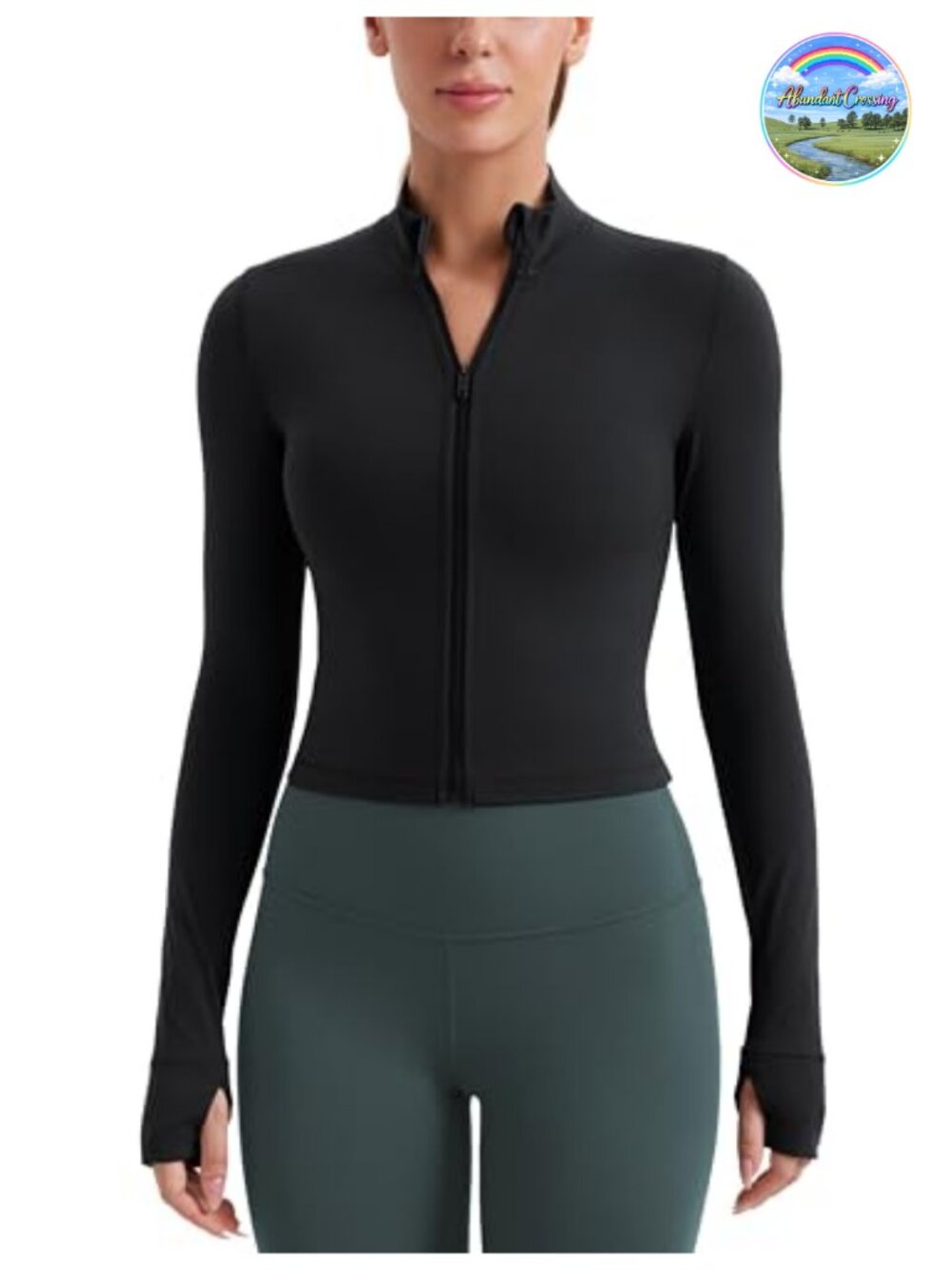 CRZ YOGA Butterluxe Cropped Athletic Jacket Mockneck Thumbholes Slim Fit